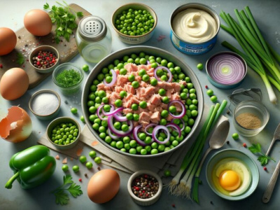 Пошаговый рецепт вкусного салата с тунцом и зеленым горошком
